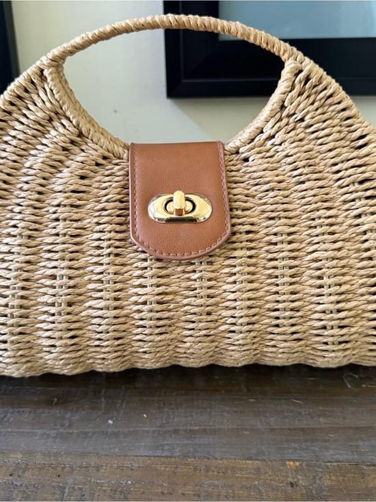 Handbags - Woven Mini Straw Handbag with Tan Leather Flap